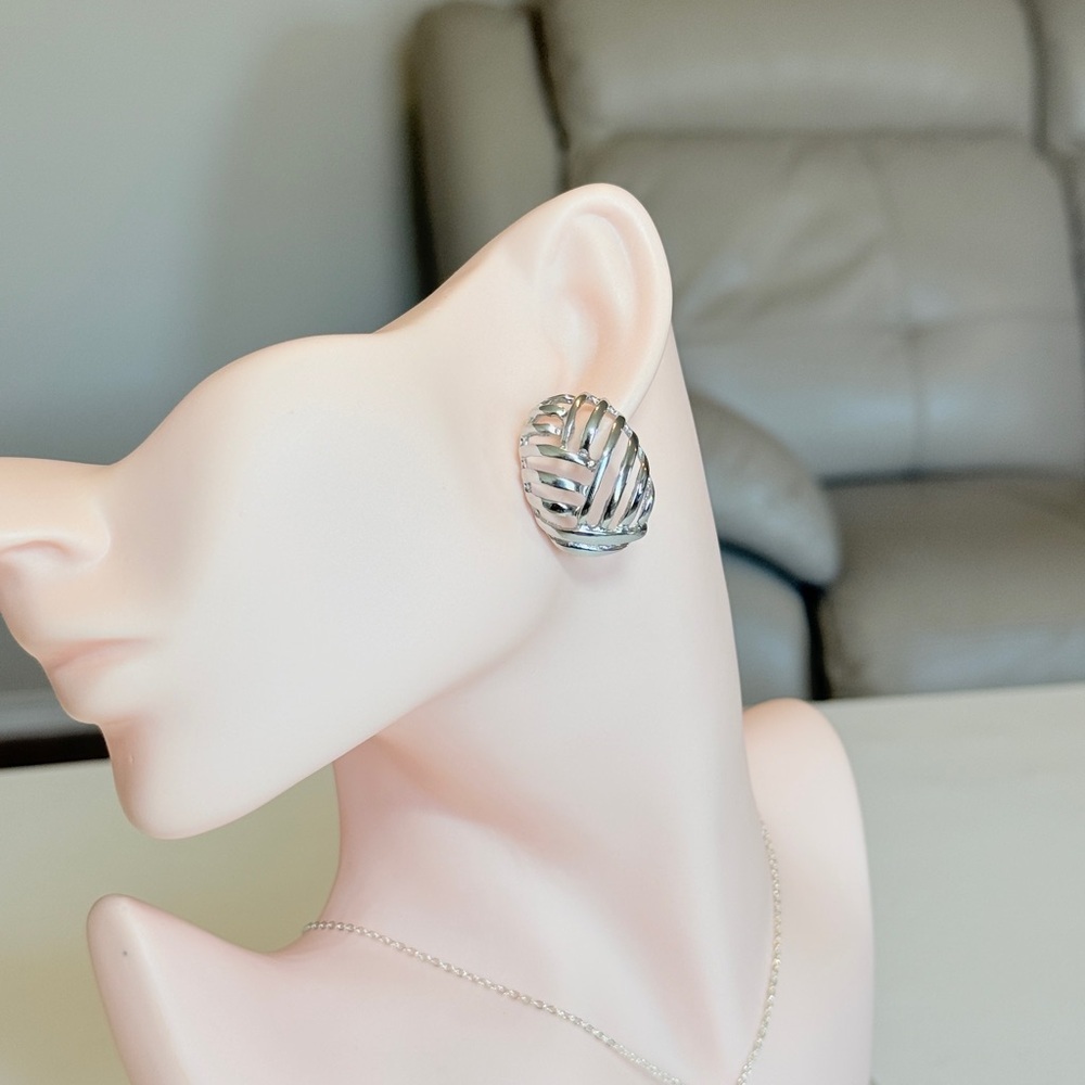 Silver-Tone Sculpted Dome Earrings